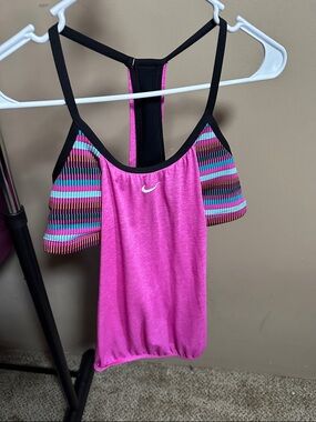 Nike Bright Pink Racerback Tank with Multicolor Striped Panels